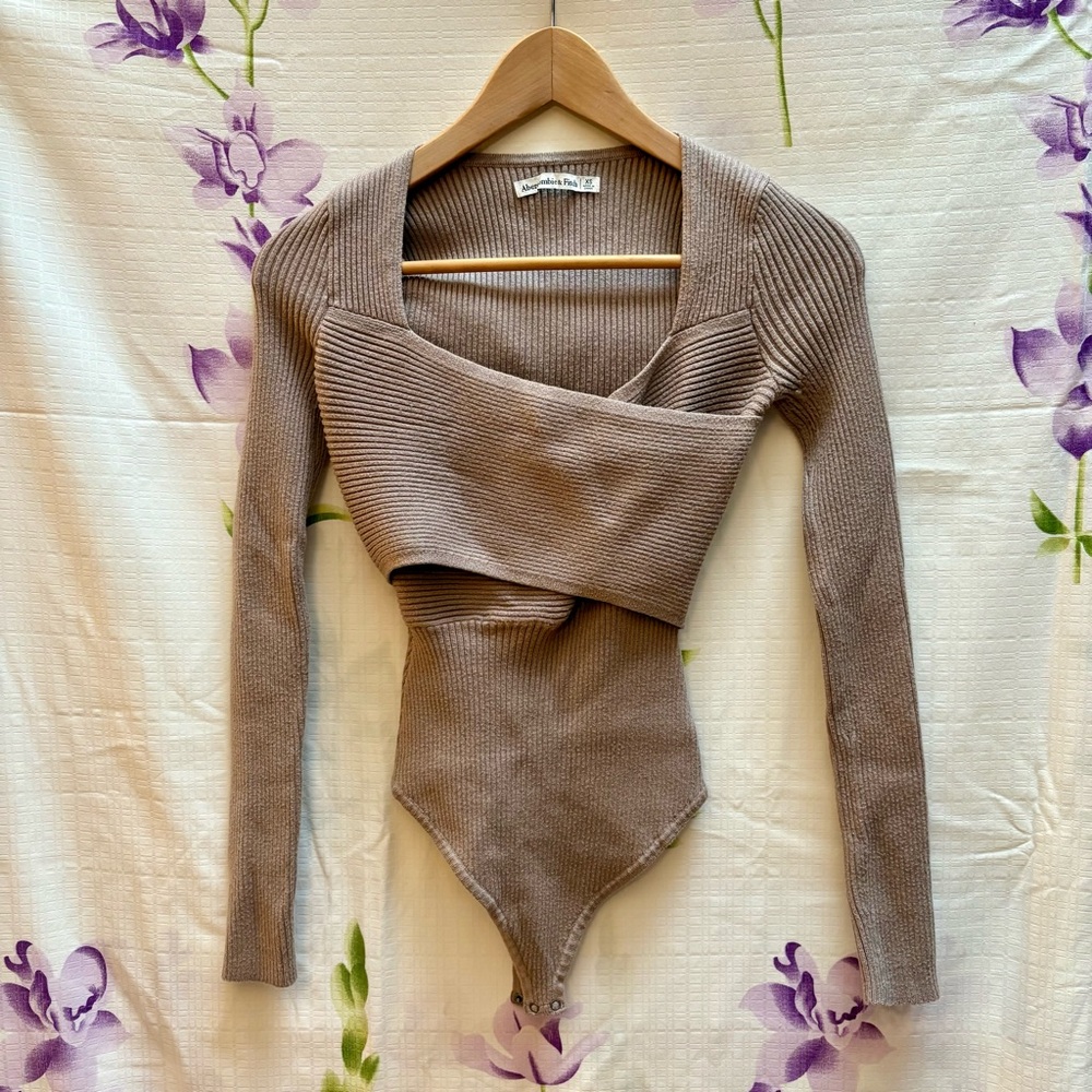Abercrombie Tan Wrapped Fitted Sweater Bodysuit